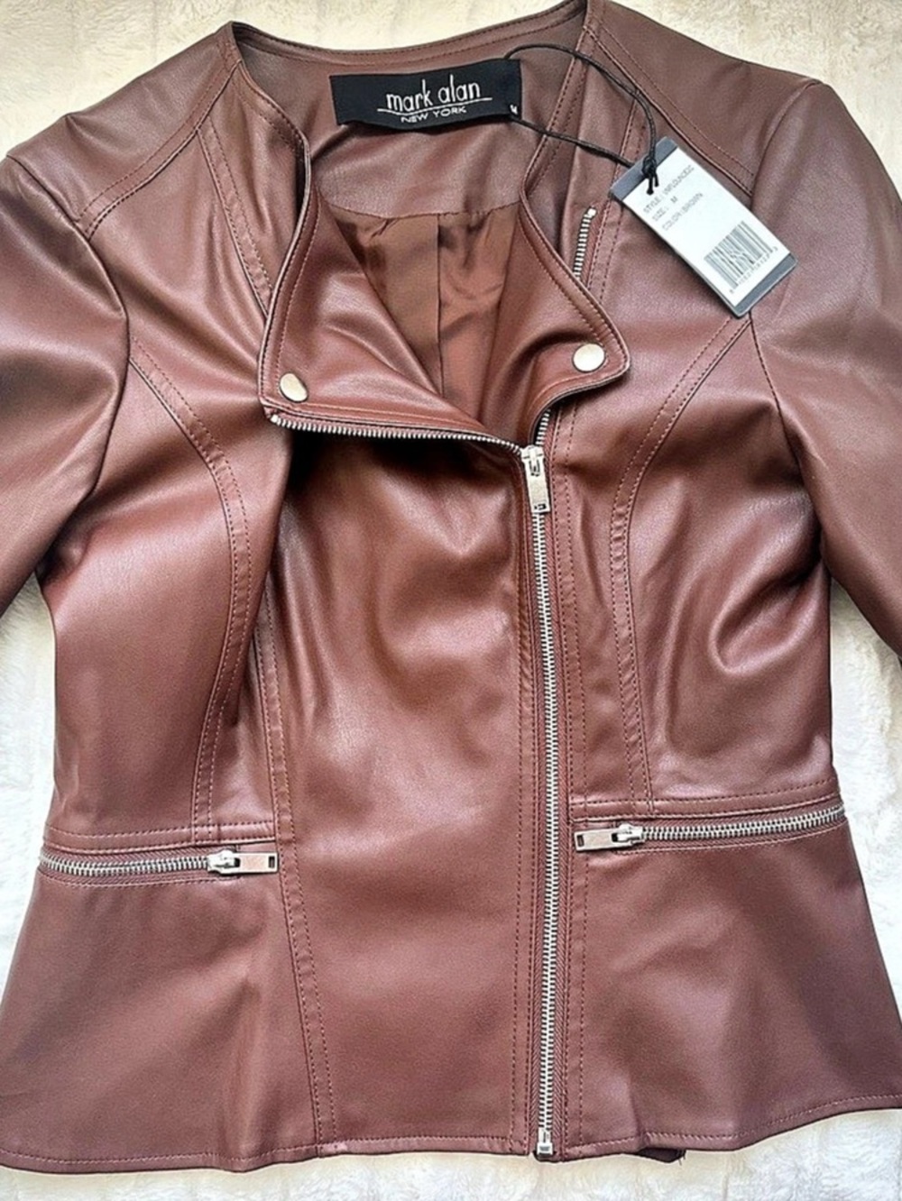 New Mark Alan Brown Moto Jacket Peplum